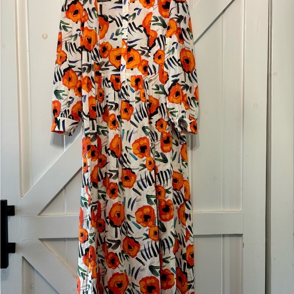 Choklate Paris Floral Orange 3/4 sleeve Maxi Dress Feminine French Style S - Picture 3 of 9